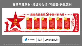 党建文化墙党建素材CDR预览图红色背景提高素质时代先锋跟党走制度