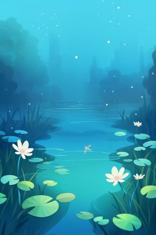 唯美荷塘荷叶节气背景