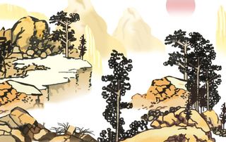 粗笔山峰树木绘画PSD素材