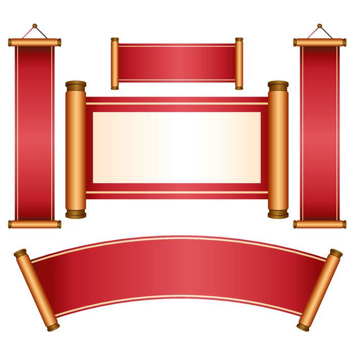 复古中国风卷轴元素手绘画轴文本标题框PSDAI素材模板png免扣图ai矢量模版下载