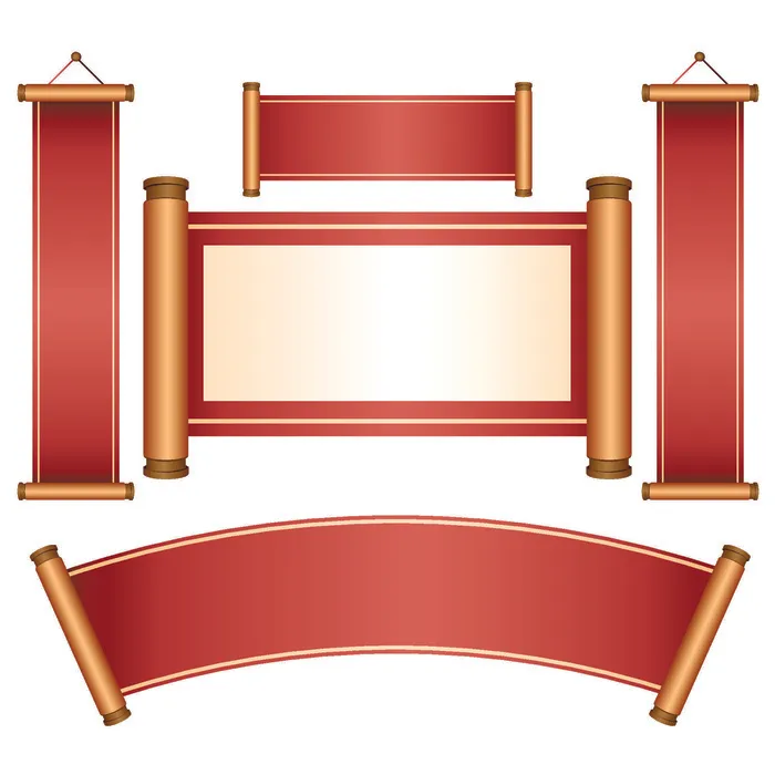 复古中国风卷轴元素手绘画轴文本标题框PSDAI素材模板png免扣图ai矢量模版下载