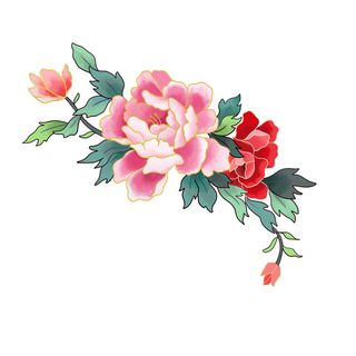 手绘国潮中国风古典牡丹花国花花卉装饰图案PSD设计素材