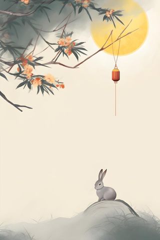 国风兔子月光背景