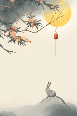 国风兔子月光背景