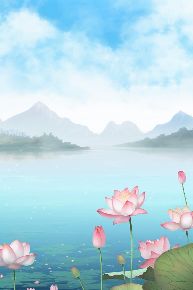水墨大气国风荷花荷叶背景