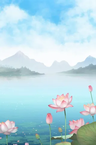 水墨大气国风荷花荷叶背景