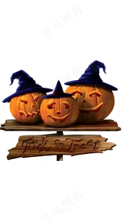 万圣节节日卡通素材南瓜路牌指引牌