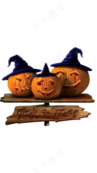 万圣节节日卡通素材南瓜路牌指引牌