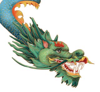 手绘国潮中国风神龙凤凰卡通形象插画装饰元素图案PSD设计素材