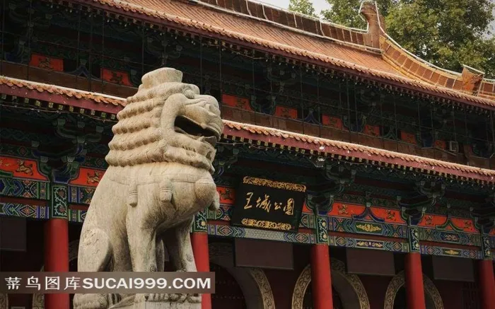 河南洛阳王城公园狮子石雕摄影素材