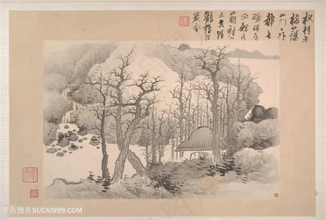 清代龚贤山水册松石山泉国画图片