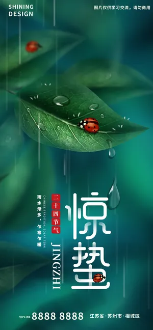 二十四节气春天万物复苏昆虫七星瓢虫惊蛰习俗海报