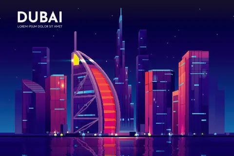 时尚潮流赛博朋克元宇宙虚拟城市夜景Banner海报背景AI矢量图素材