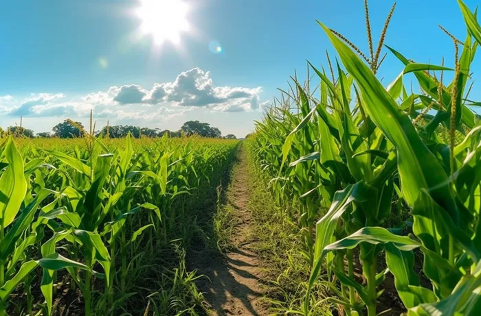 开阔的玉米田蓝天白云摄影图(5440x3584)