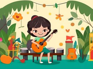 夏日音乐会孩子吉他背景