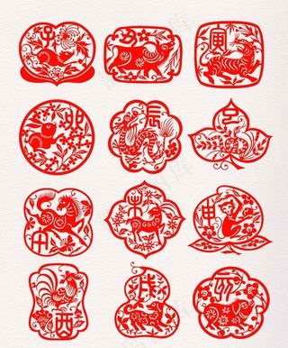 十二生肖剪纸 剪纸风元素