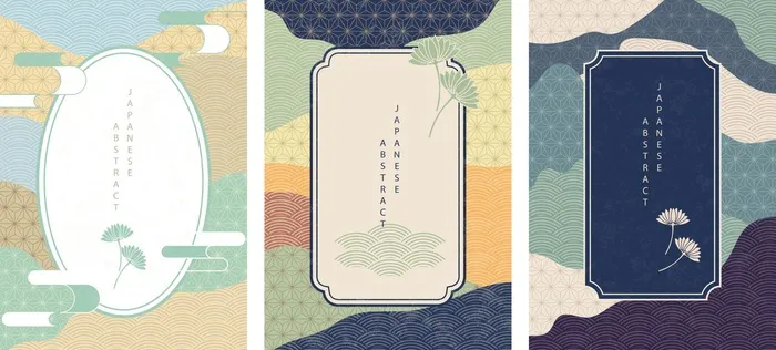 东方日本抽象图案与复古框架高级矢量集eps,ai矢量模版下载