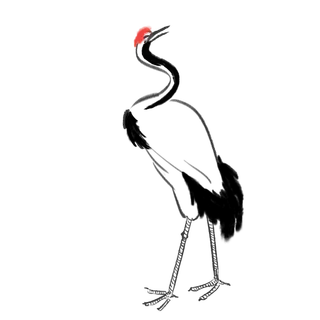 中国风水墨红顶鹤免扣元素