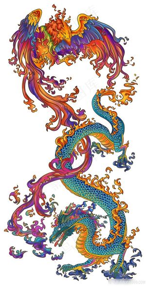 龙凤呈祥国画戏珠壁画高清喷绘打印素材年画青龙腾飞中国龙