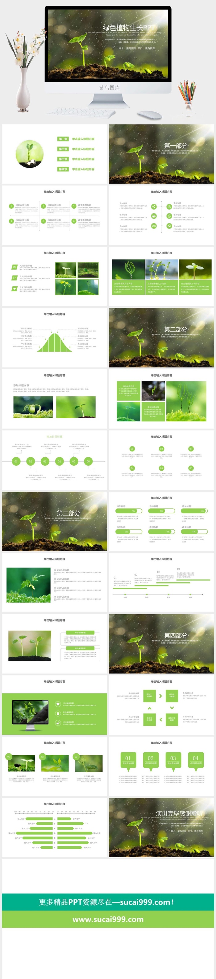 绿色小清新植物生长敬畏生命植物发芽ppt