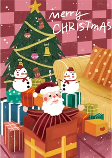 手绘卡通童趣圣诞节插画