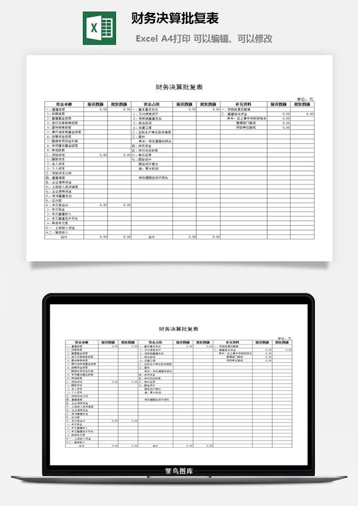 财务决算批复表excel模板