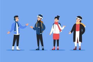 冬天服饰服装冬装穿冬装保暖冬季卡通人物男女装Ai矢量图片素材