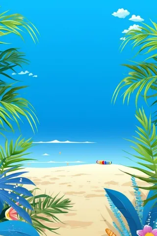 卡通蓝色清新沙滩游泳背景