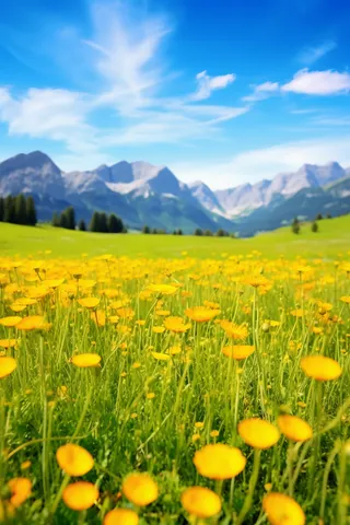 高山草坪上生长的格桑花摄影图