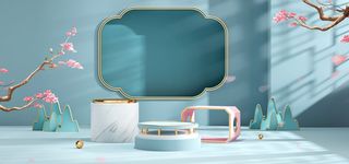 中国风国潮电商促销首页海报C4D背景图3D场景立体设计PSD素材模板