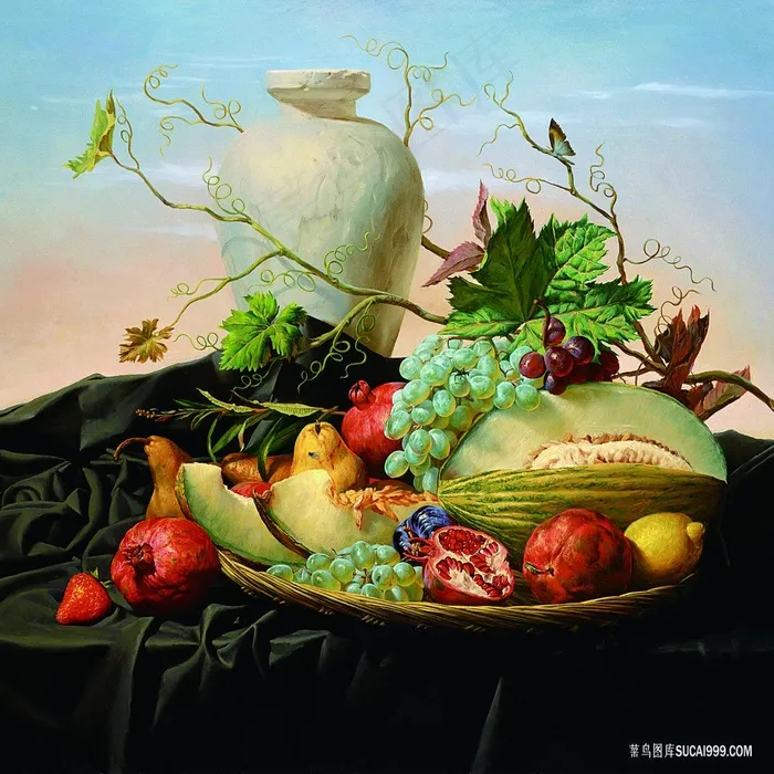 静物水果瓶子艺术油画