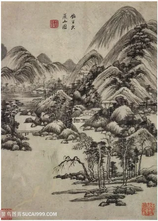 画家巨然仿古画册仿子久夏山图国画图片