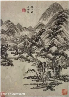 画家巨然仿古画册仿子久夏山图国画图片 画家巨然仿古画册仿子久夏山图国画图片