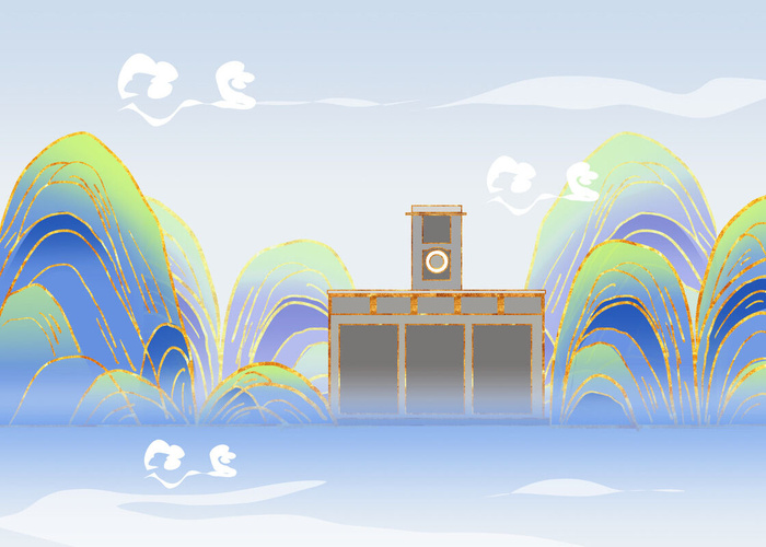 国潮鎏金中山亭地标建筑