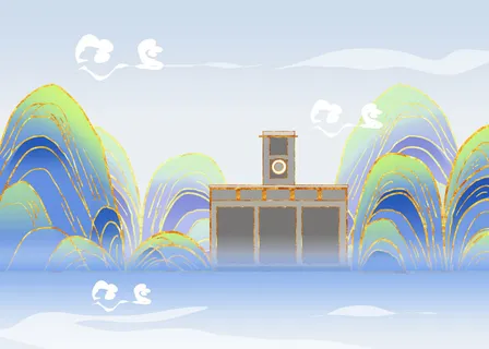 国潮鎏金中山亭地标建筑