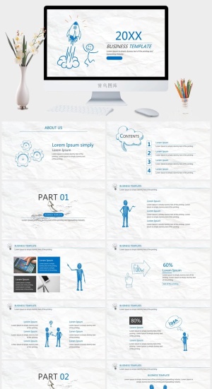 创意手绘卡通商务PPT模板预览图