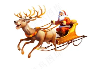 驯鹿拉雪橇圣诞老人卡通插画免抠