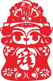 红色喜庆简约风春节窗花剪纸邮票吉祥如意恭喜发财吉祥娃娃矢量图