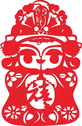 红色喜庆简约风春节窗花剪纸邮票吉祥如意恭喜发财吉祥娃娃矢量图