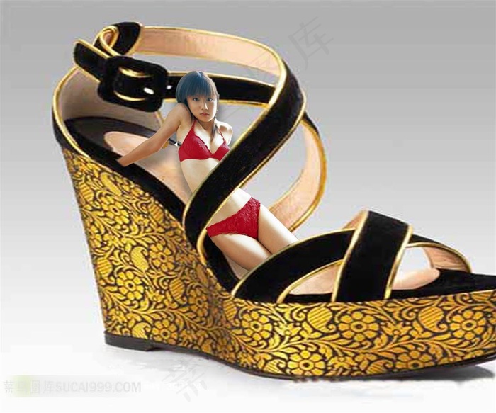 躺着巨大凉鞋里的美女