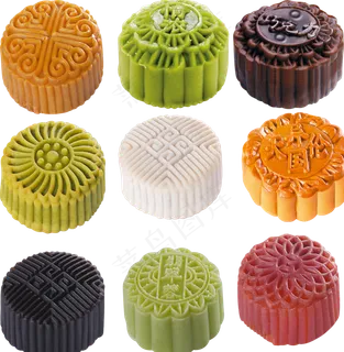 中秋节月饼五颜六色的中秋月饼png高清素材