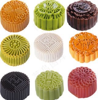 中秋节月饼五颜六色的中秋月饼png高清素材