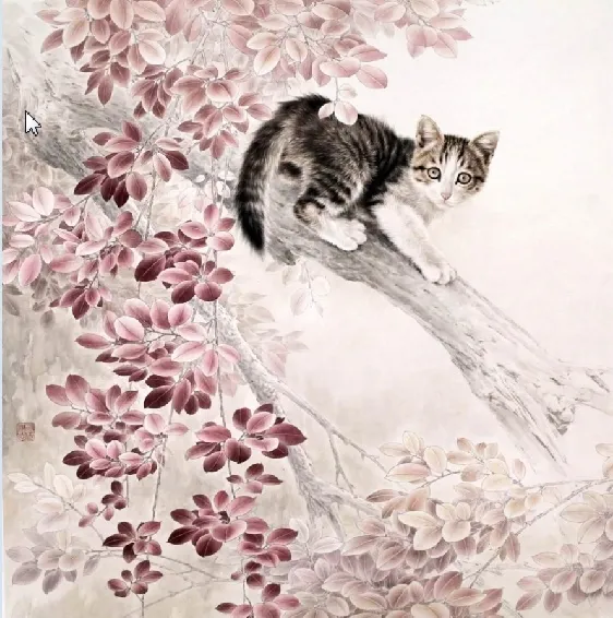 油画 小猫 风景 背景墙