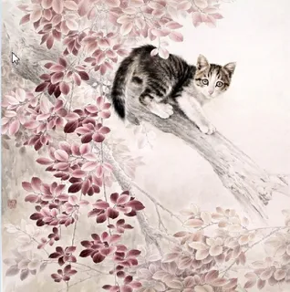 油画 小猫 风景 背景墙