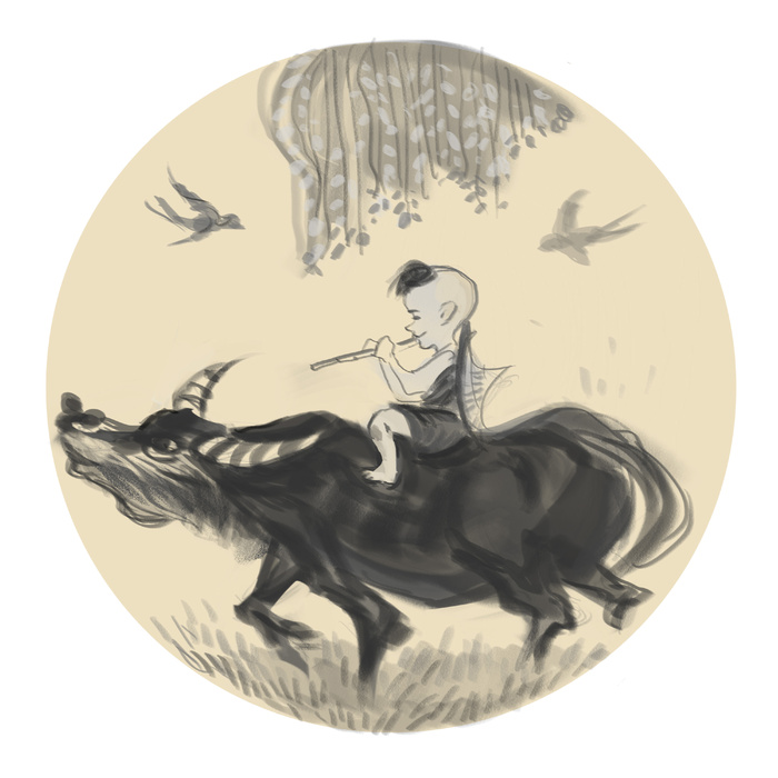 清明清明节水墨风格牧童吹笛