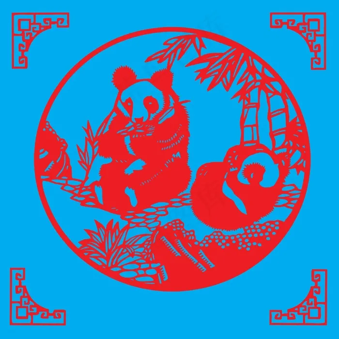 熊猫剪纸 剪纸风元素ai矢量模版下载