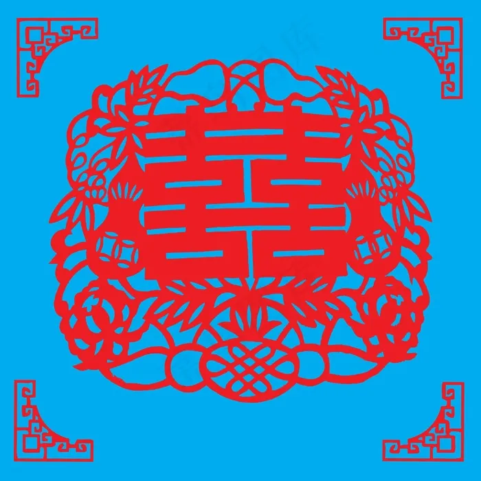 喜字剪纸 剪纸风元素ai矢量模版下载