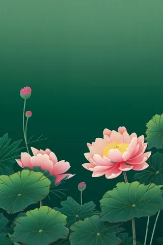 绿色高雅简约荷花国风背景