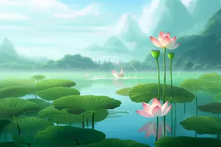 简约大气意境绿色荷花背景