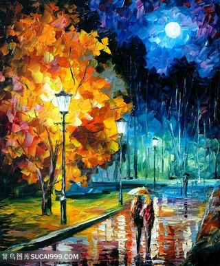 道路树林水彩艺术挂画